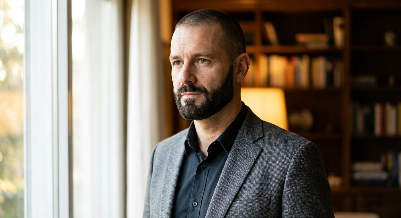 Buzz cut for receding hairline with beard