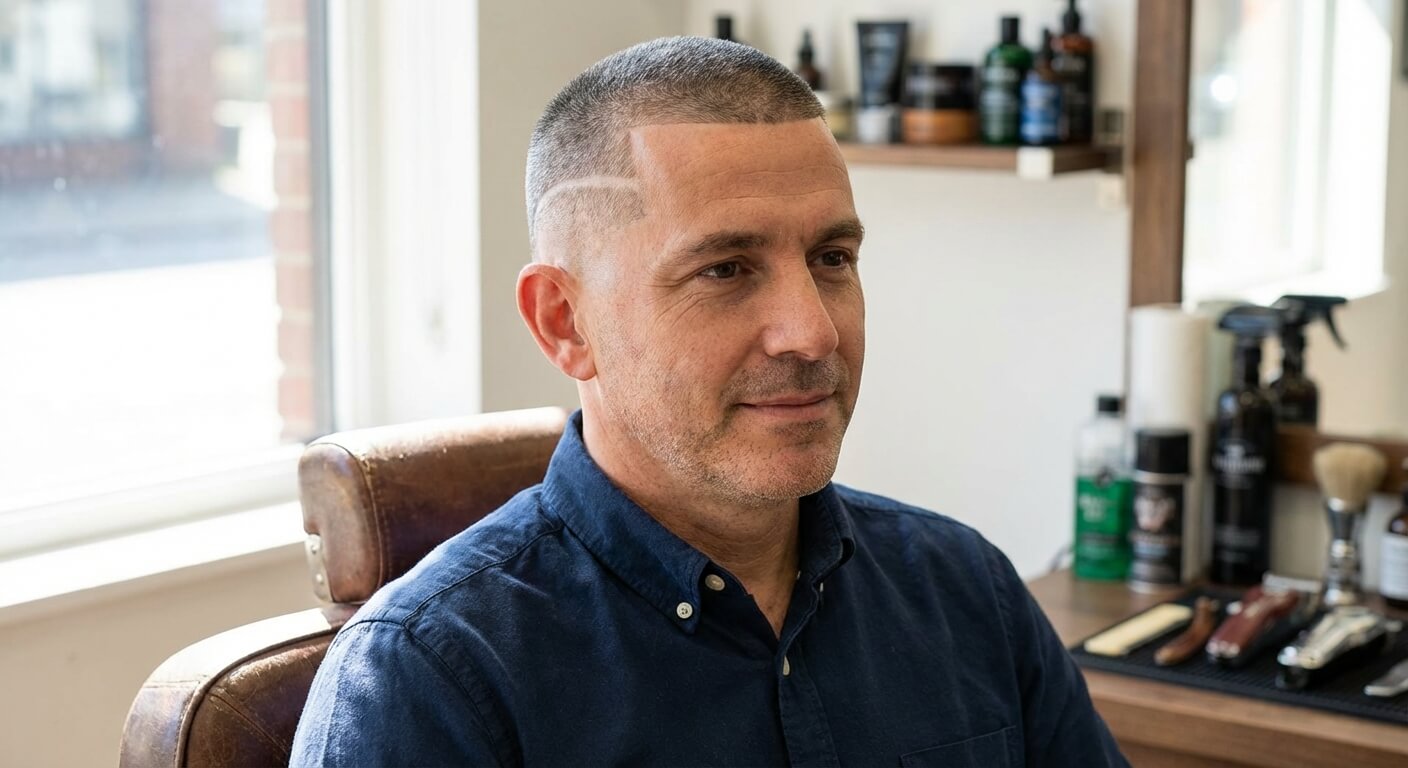 Temple fade buzz cut for receding hairline